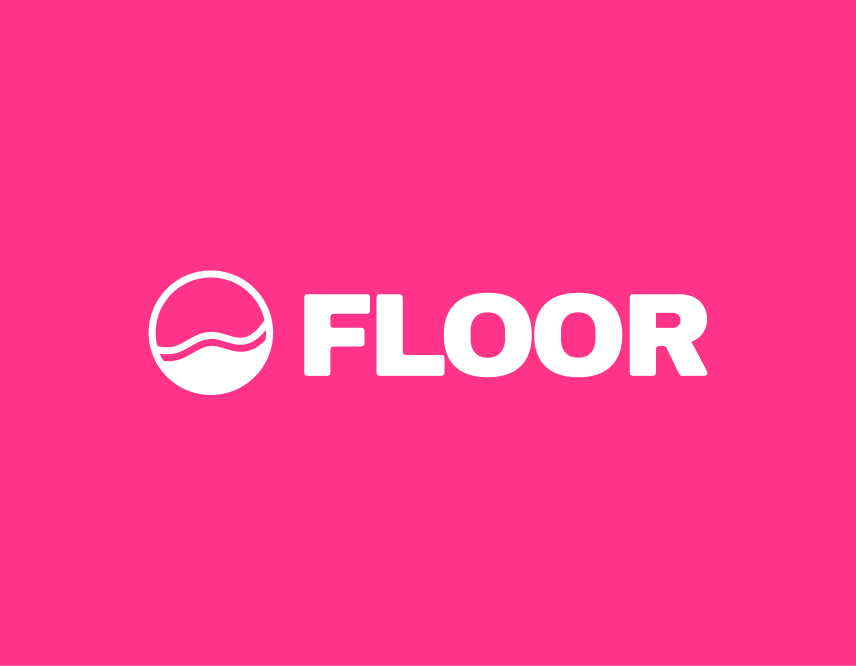 Floor logo in white with a pink background